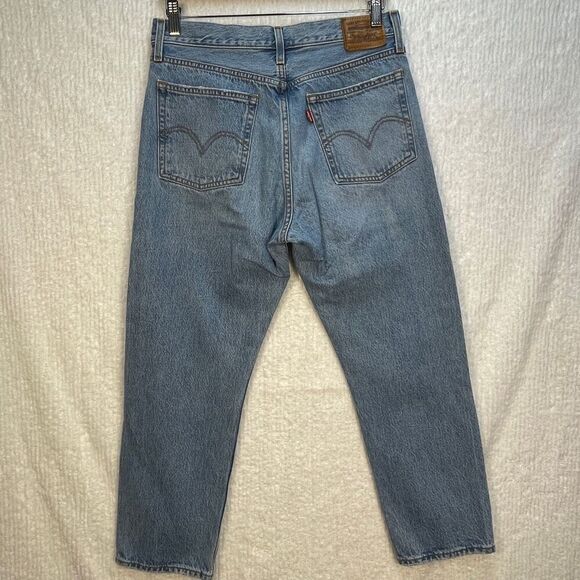 Levi’s Blue Distressed High Rise Crop Wedgie Straight Denim Jeans Size 29 - Picture 5 of 9